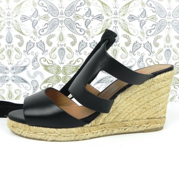 Casteñer Black Leather Espadrilles with Ankle Tie - Almost New - Picture 1 of 8